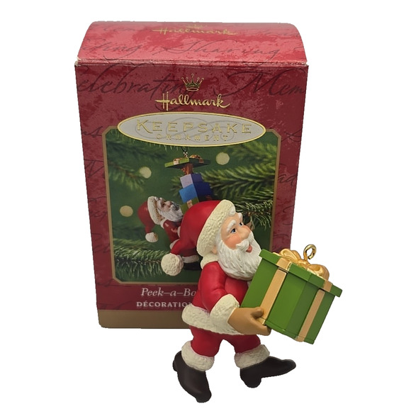 2001 Hallmark Keepsake Ornament "Peek-A-Boo Present" Santa W/Presents U328 - Picture 1 of 5